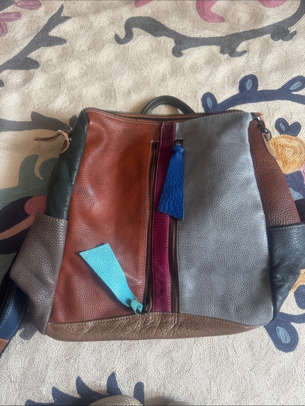 Vintage Colorful patch leather backpack